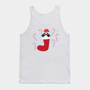 Cute Penguin, Red Stocking and Candy Canes Tank Top